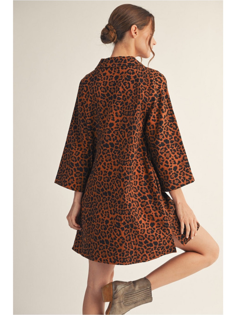 #18 CLOSEOUT Firm 🌸JODIFL Leopard Print Shift Dress in Brown and Black - Picture 2 of 2